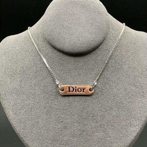 Collana Christian Dior ciondolo piatto logo argento metallo gioielli vintage