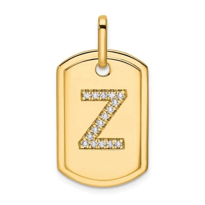 14k Yellow Gold Diamond Initial Z Dog Tag Charm - Image 1 of 2