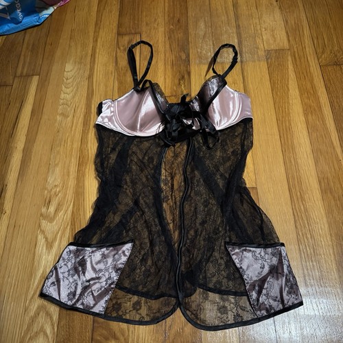 UNDERCOVER vestito slip corsetto nero babydoll raso rosa victoria’s secret vintage 34B