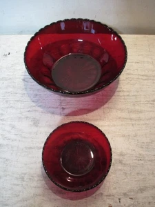Insalatiera vintage con ancoraggio rosso rubino servizio ciotola con piccola ciotola singola - Foto 1 di 3
