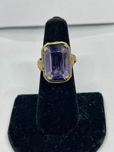 Art Deco Bandring rechteckig lila Kunstglas antik goldfarben filigran Gr. 5 3/4 - Bild 1 von 20