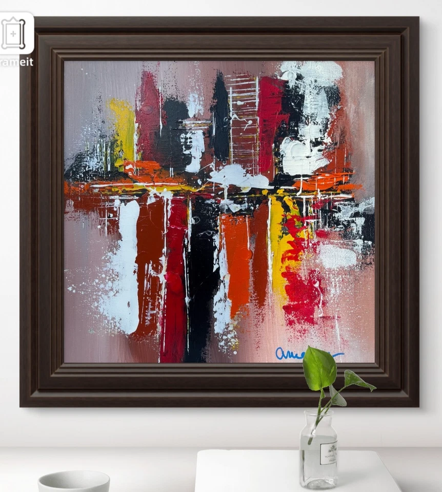 Original Art "Cityscape 3" 14x14 Canvas Expressionism Abstract Design Home Art - Image 1 of 4