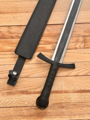 40” Rustic Broad Sword High Carbon Steel Full Tang Medieval Sharp Leather Sheath - Image 1 of 4