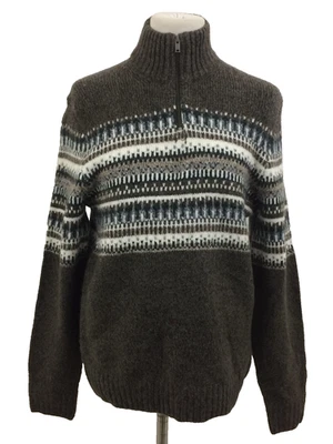 M&S Men's 1/2 Zip Jumper Small Brown Fairisle Pattern Used - Image 1 of 4