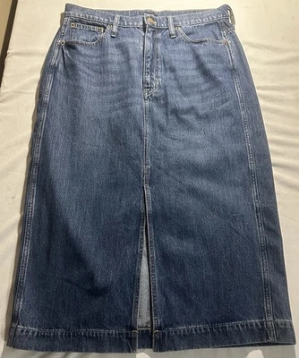 J Crew 牛仔裙女式 10 码深蓝色弹力踢开膝 — 第 1/4 张图片