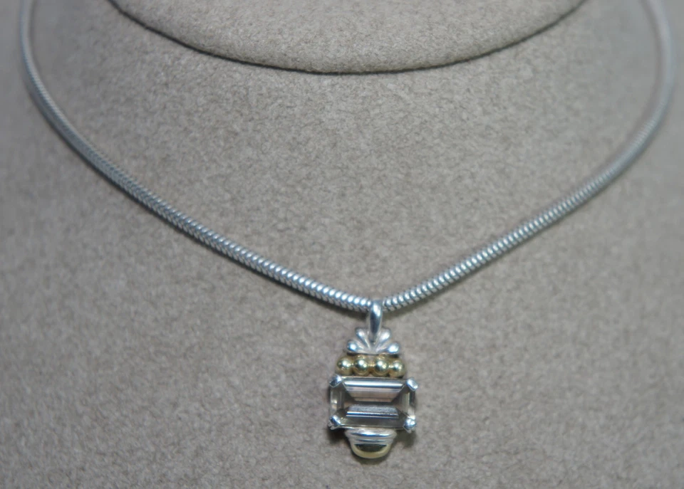 LAGOS Caviar Light Smoky Topaz 925 Silver 750 GOLD Vintage Glacier Pendant - Image 1 of 4