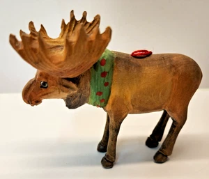 Carved & Painted Wooden Moose Tree Ornament 4" long - Picture 1 of 8