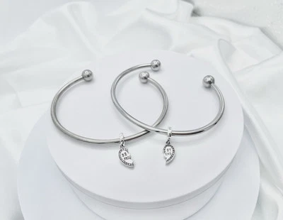 (2) Linx Stainless Steel Bangles with Matching Best Friends Hearts Charms - Image 1 of 4
