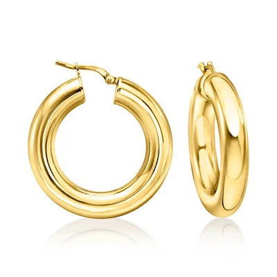 Ross-Simons Italian 14kt Yellow Gold-Plated Hoop Earrings. 1 3/8 inches - Image 1 of 3