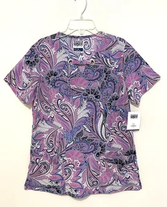 NWT Strictly Scrubs Stretch Top Paisley Pattern size Small Keyhole V-Neck - Picture 1 of 12
