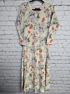 POLO RALPH LAUREN Waffle Knit Maxi Dress Womens XL Beige Floral Flowy Boho Farm - Picture 1 of 16