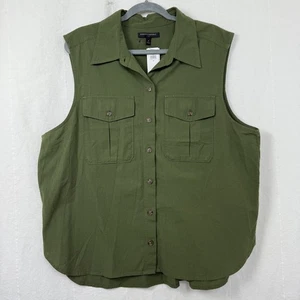 Banana Republic Top Womens Sz XL Olive Green Sleeveless Utility Cotton Button Up - Picture 1 of 8
