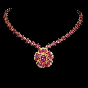 925 Sterling Silver Necklace Oval Ruby 10x9mm Sapphire Gemstone Jewelry 17in - Picture 1 of 14