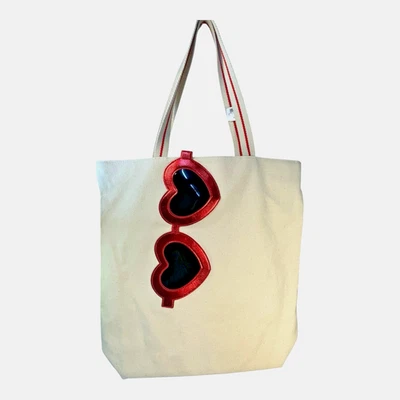 Новый с Ярлыками Bath & Body Works холст пляж сумка с короткими ручками сердце солнцезащитные очки красный молнии большой - Изображение 1 из 4