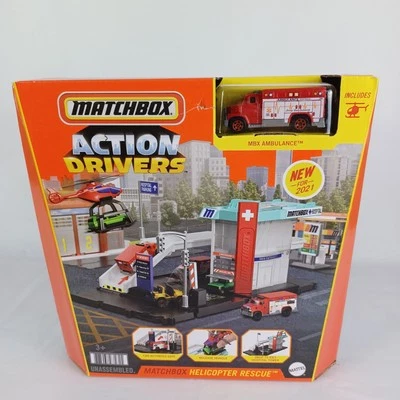 火柴盒动作司机直升机救援玩具套装全新未拆封 — 第 1/4 张图片