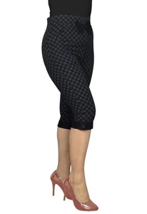 XL SLIMMING SEXY 60s PINUP RETRO CHIC BLACK BOW DIAMOND PRINT CLAM DIGGER CAPRIS - Picture 1 of 8