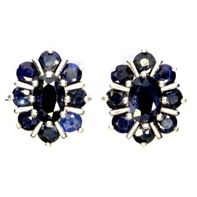 Pendientes de plata de ley 925 ovalados zafiro negro 6x4 mm joyas de piedras preciosas naturales Foto 1 de 4