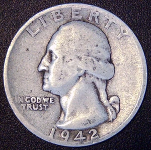1942 S Washington Quarter - AG/G - 90% Silver - Picture 1 of 2