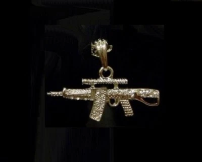 Pequeña Pistola Rifle AK-47 Francotirador Colgante Hip Hop T Collar Cadena Figaro NUEVO  Foto 1 de 4