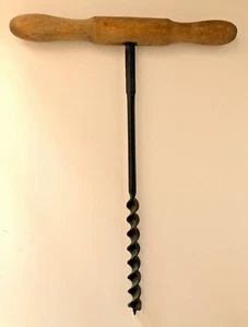 VINTAGE Farm Tool Barn BEAM ~ 15" AUGER, 1.5" BIT ~ HAND DRILL + WOODEN HANDLE - Picture 1 of 5