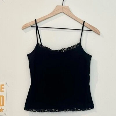 Vintage Faded Glory Womens Cotton Cami Tank Top Fairy Romantic Y2K 90s Lace - Image 1 of 4