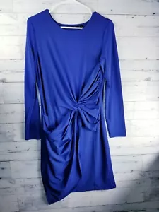 NEW H by HALSTON $69 Jet Set Jersey Drape Knit Dress with Knot Detail-Blue-Reg 4 - Picture 1 of 2