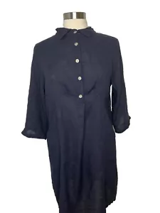Elena Baldi Leinenkleid Damen Knopfleiste Rollriegelärmel Italy Lagenlook Navy L - Bild 1 von 9