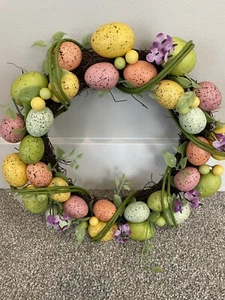 Easter Wreath Grapevine Speckled Wall Decoration 15" Dia Flowers NEW! - Picture 1 of 9