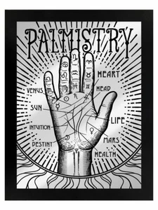 Palmistry - Framed Mirrored Tin Sign, Star Signs Hand Readers Chirology Mystical - Picture 1 of 4