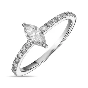 0.30 CT 14k Fancy Marquise Cut White Gold Lab Grown Diamond Ring For Engagement - Picture 1 of 4