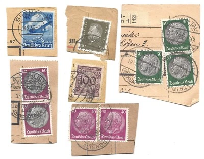 ALEMANHA - SEIS DIFERENTES CORTES DE CARTÃO DE REGISTRO DA DÉCADA DE 1930 COM SELOS E CANCELAMENTOS c - Imagem 1 de 2