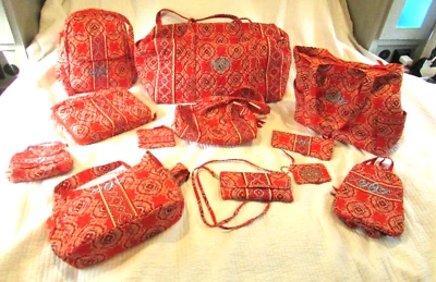 LOVELY PAPRIKA RED VERA BRADLEY LUGGAGE SET HUGE 12PC SET RETIRED 2003 - Image 1 of 4