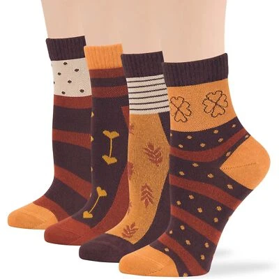 Women Bamboo Diabetic Pattern Quarter Socks Large 4 Pack Dot Stripe Brown Camel - Image 1 of 4