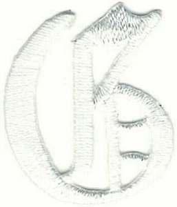 White Old English Letter G Patch Embroidered Cut out Iron on Lot of 2 (1 1/8") - Picture 1 of 1