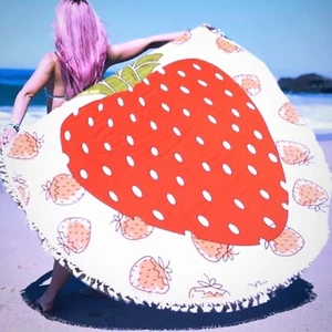 Arazzo coperta lancio spiaggia nappa stampa fragola rotonda viscosa - Foto 1 di 5