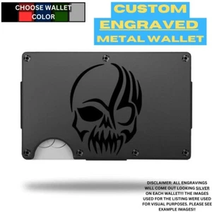 Tribal Totenkopf Lasergravur auf einer Aluminium Geldbörse - Bild 1 von 9