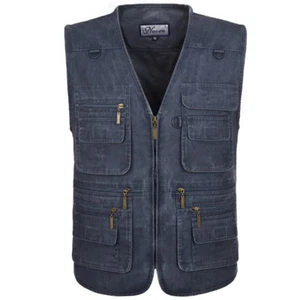 Men Waistcoat Vest Denim Outdoor Gilet Jacket Hiking Fish Pocket Utility Top New - Picture 1 of 13
