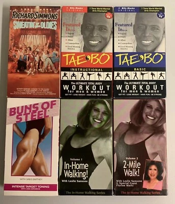 Vintage VHS Workout Lot of 6 - Tae Bo, Buns of Steel, Richard Simmons, Sansone - Image 1 of 4