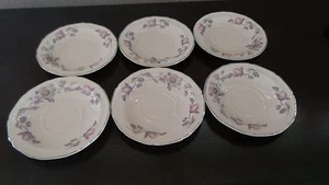 Edwin Knowles China Mayglow Alice Ann Platinum Trim Saucers x 6 - Picture 1 of 3