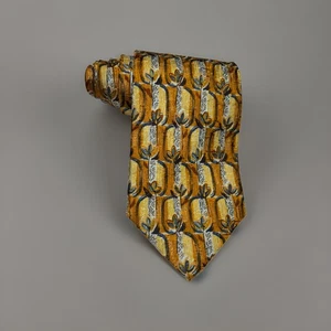 Ermenegildo ZEGNA REPP Tie Gold Blue Silver Italy 100% Woven Silk 60” X 3 3/4” - Picture 1 of 20