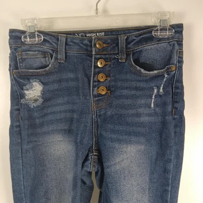 Pantalones de mezclilla No Boundaries para mujer 5 azules tiro alto ajustados desgastados elásticos botones mosca Foto 1 de 4