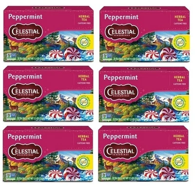 CELESTIAL SEASONINGS Celestial Peppermint Herbal Tea Caffeine Free LOT OF SIX (6)! BB 5/17/2027