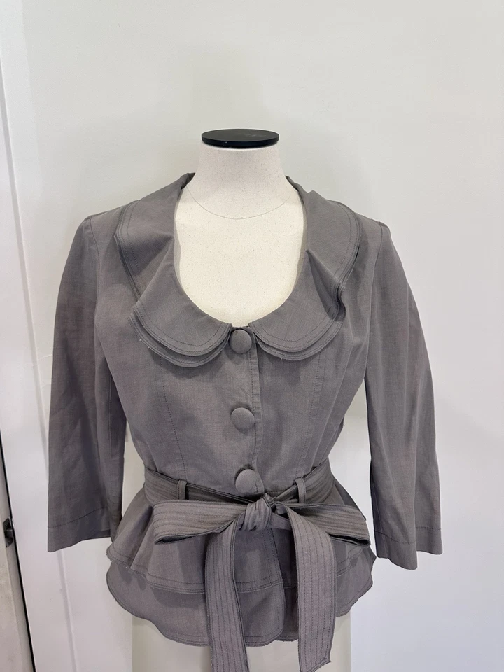 Robert Rodriguez Cuello Redondo Manga 3/4 Algodón Lino Mezcla Cintura Corbata Camisa Foto 1 de 4