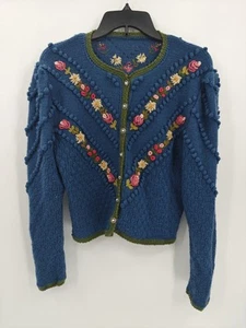 Raro Suéter Hecho a Mano Jersey Cárdigan Floral Talla S - Imagen 1 de 9