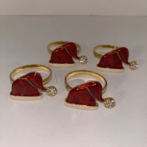 Nikolausmütze Weihnachten Urlaub Serviettenringe Gold Strass Intarsien 4er Set - Bild 1 von 5