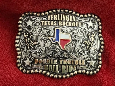 Rodeo☆Terlingua Texas☆ BULLRIDING☆X~Treme☆Hebilla Trofeo Campeón☆Raro☆356 Foto 1 de 4