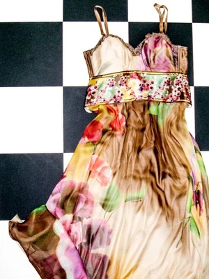 Maxi Vestido Vintage Roberto Cavalli Seda Floral con Peplum y2k Caprichoso Boho  Foto 1 de 4