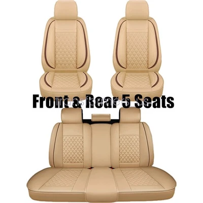 Car Seat Cover 5-Seat Full Set PU Waterproof Front Rear Pads For Infiniti Tan Foto 1 de 4