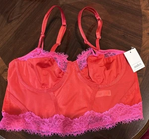 Auden Women's Size Small Unlined Long Line Underwire Bralette Red, Fuschia Lace - Picture 1 of 6