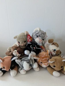 Lot Of 9 Cat Beanie Babies All Have Tags- In Great Condition - Picture 1 of 10